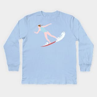 Surfing Brunette Kids Long Sleeve T-Shirt